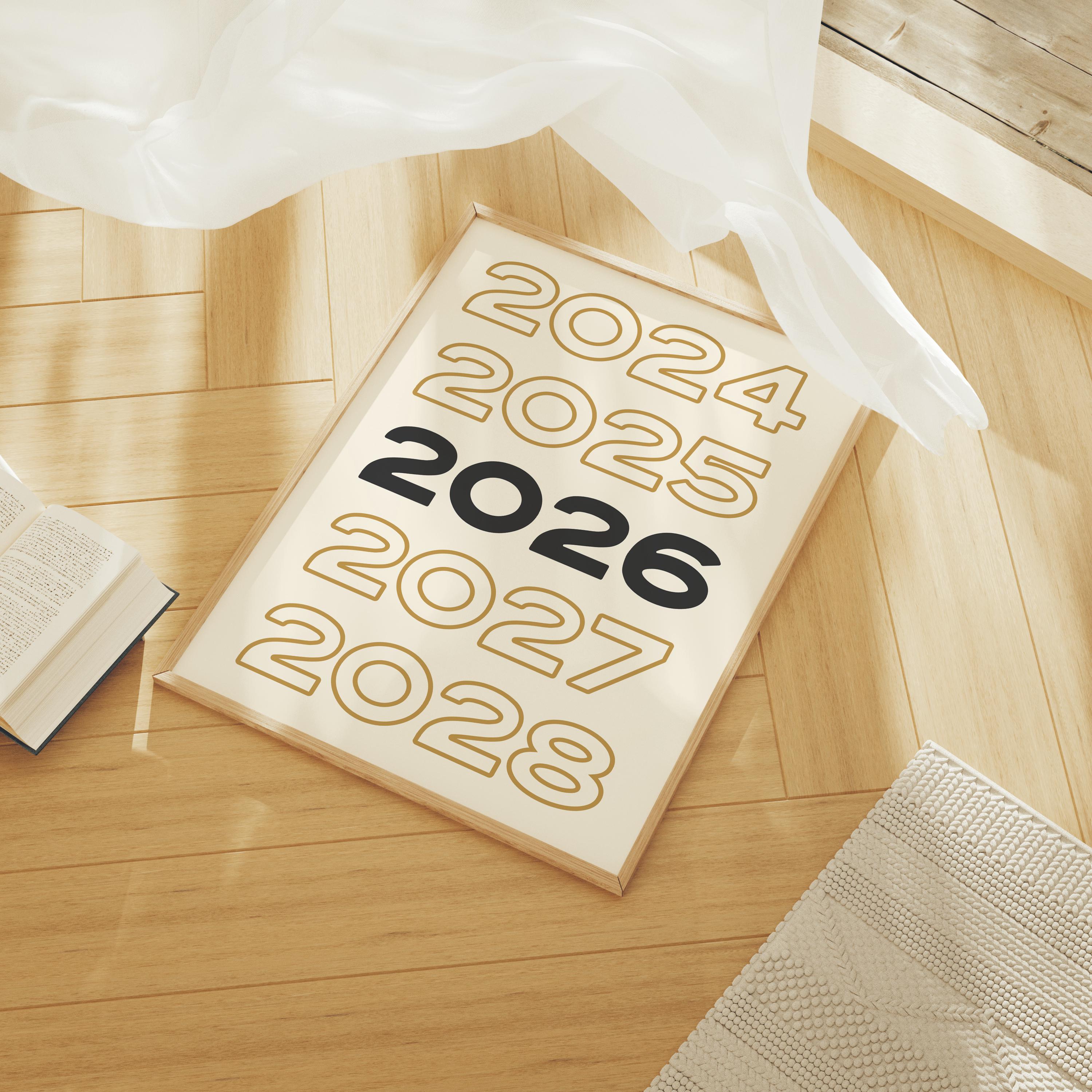 2026 New Year Print, Digital Art Download, Black and Gold New