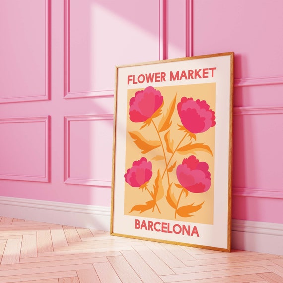 Flower Market Barcelona Print | Digital Art Download | Pink Orange
