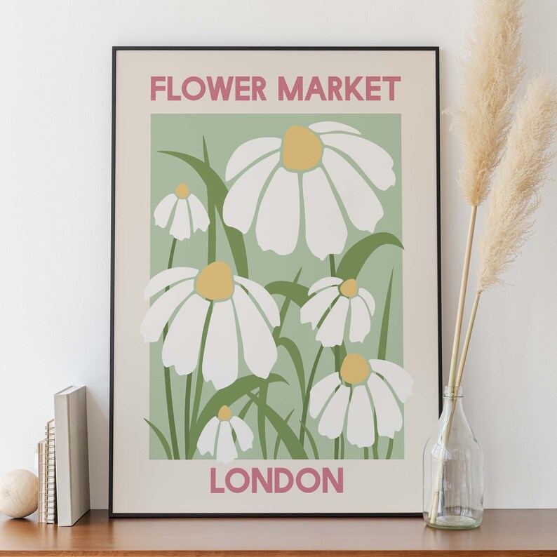 Flower Market London Print, Digital Art Download, Daisy Printable Wall ...