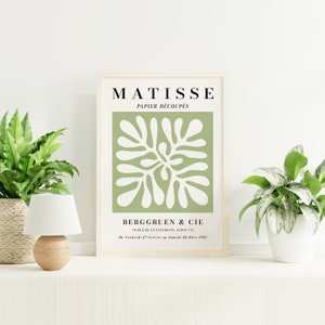 Matisse Exhibition Print | Digital Art Download | Sage Green Paper Cut-Outs French Abstract Printable Art | Cute Trendy Wall Art