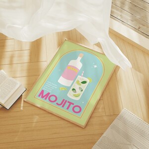 Mojito Cocktail Print / Descarga de arte digital / Lindo rosa verde Mojito Cocktail Bar Arte imprimible / Arte de pared de cocina imagen 3