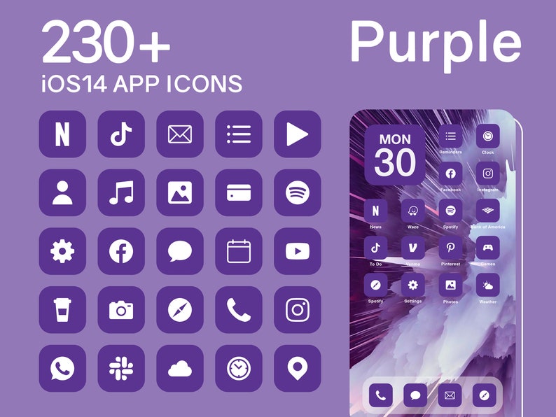 iOS Purple App Icons 230 Purple Minimal iOS 14 Modern Icon Pack image 1