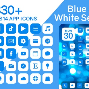 iOS Blue & White App Icons Set | 330+ Blue and White Minimal iOS 14 Modern Icon Pack