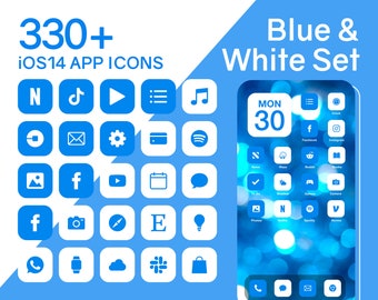 iOS Blue & White App Icons Set | 330+ Blue and White Minimal iOS 14 Modern Icon Pack