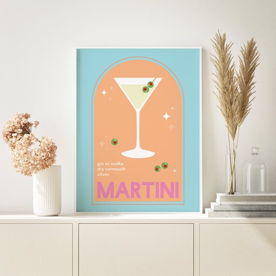 Martini Digital Art Download Cute Blue Orange Cocktail Bar | Etsy