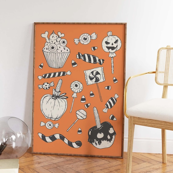 Halloween Treats Print | Digital Art Download | Halloween Candy Wall Art | Trick or Treat Art | Trendy Halloween Print | Spooky Season Decor