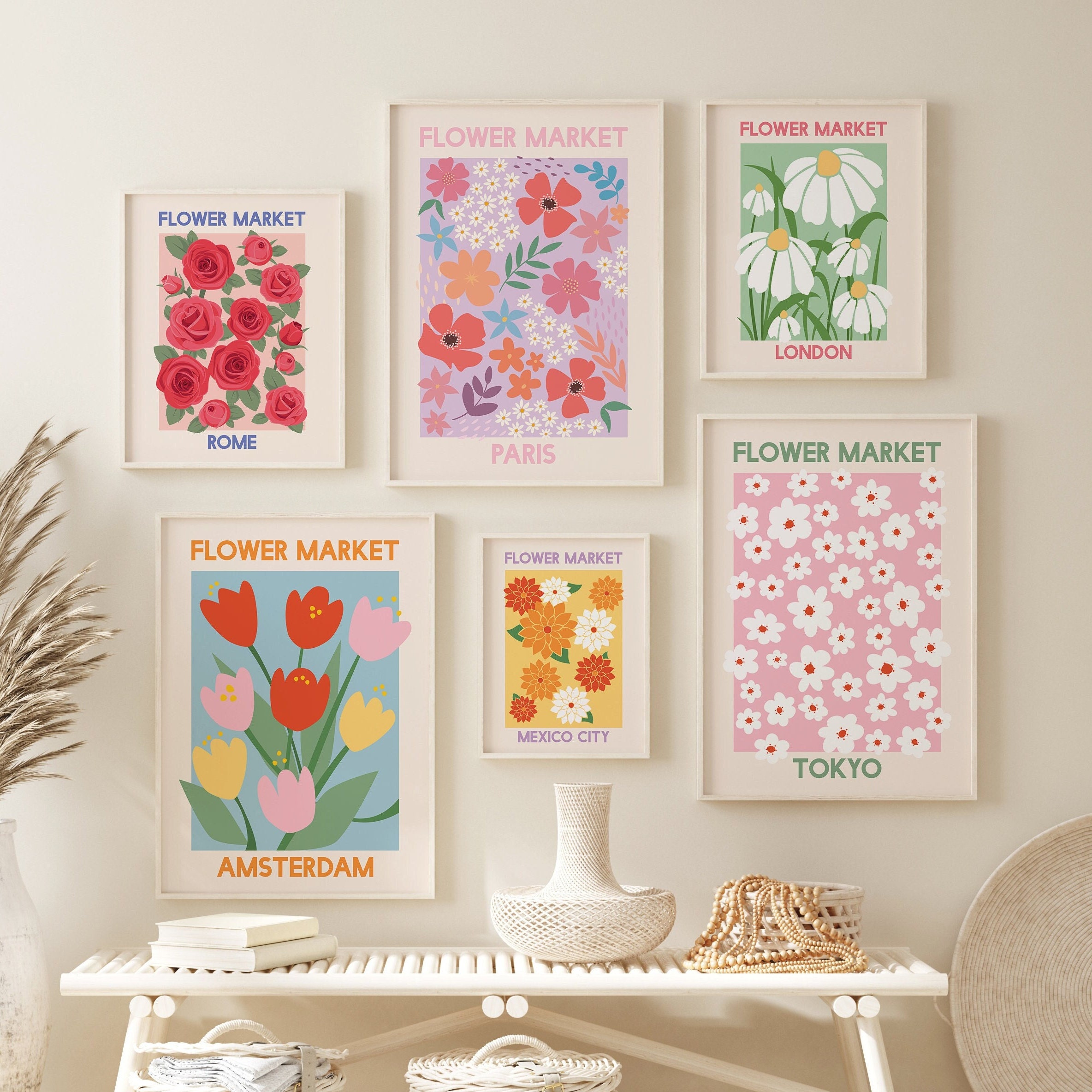 Flower Market Gallery Wall | Digital Art Download | 8 Printables | Pink ...