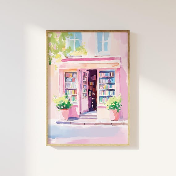 Bookstore Print, Whimsical Bookish Wall Art, Digital Download, Cute Book Lover Decor, Aesthetic Book Club Wall Art, Cozy Book Nook Art
