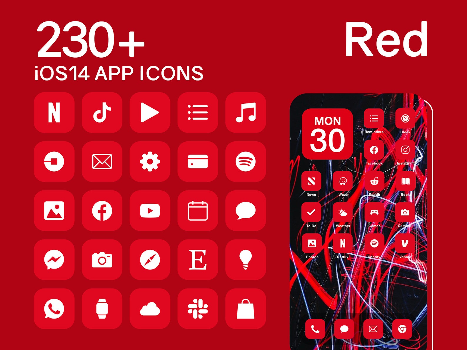 Ios Red App Icons 230 Bright Red Minimal Ios 14 Modern Icon | Etsy UK