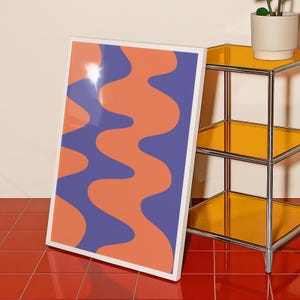 Impressão de arte de parede abstrata, padrão moderno em blocos de cores, formas onduladas retrô, decoração inspirada na dopamina, download digital.