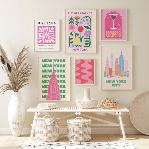 Set of 6 Pink Print Gallery Wall Digital Art Download Pink Etsy