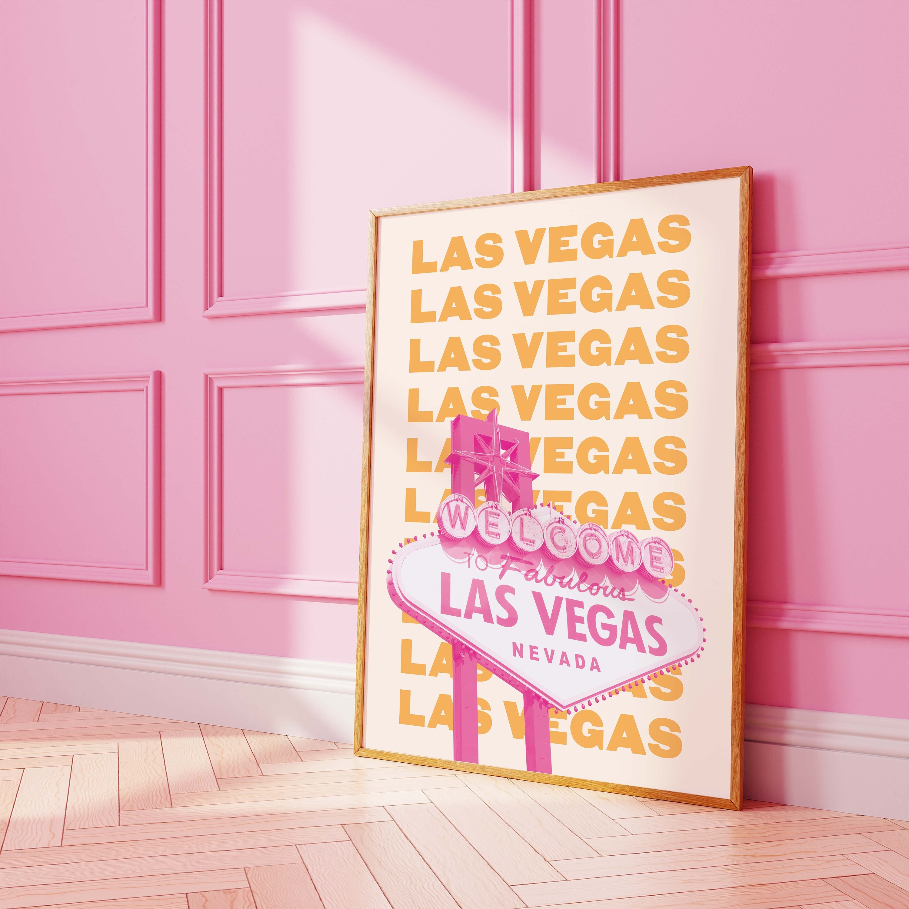 Las Vegas Travel Print | Digital Art Download | Pink Orange Las