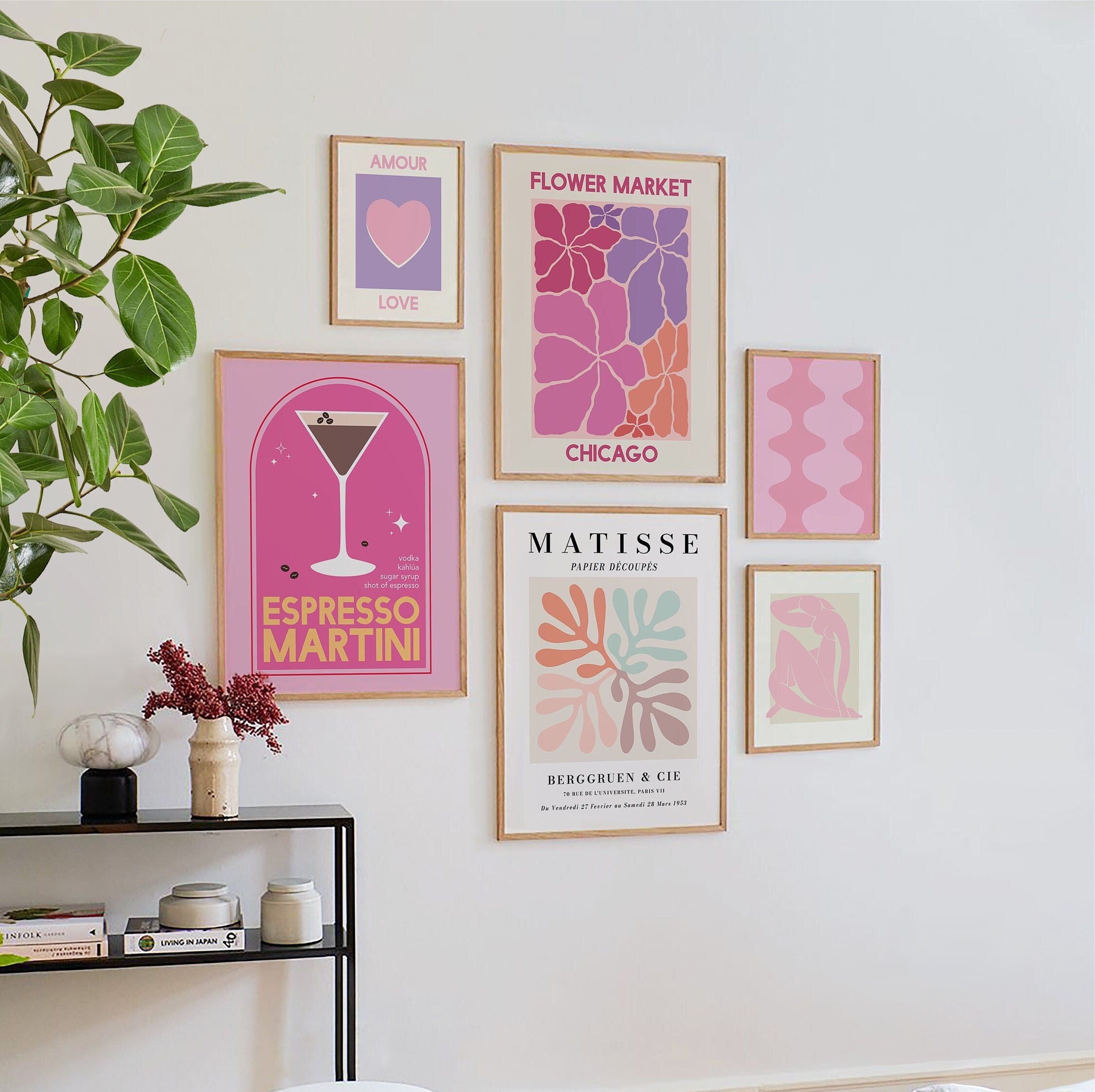 Set of 6 Pink and Purple Gallery Wall | Digital Art Download | Cute ...