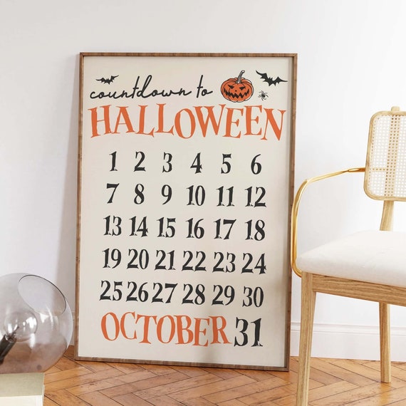 Halloween Countdown Print | Digital Art Download | Halloween Calendar Wall Art | Trendy Halloween Print | Spooky Season Decor