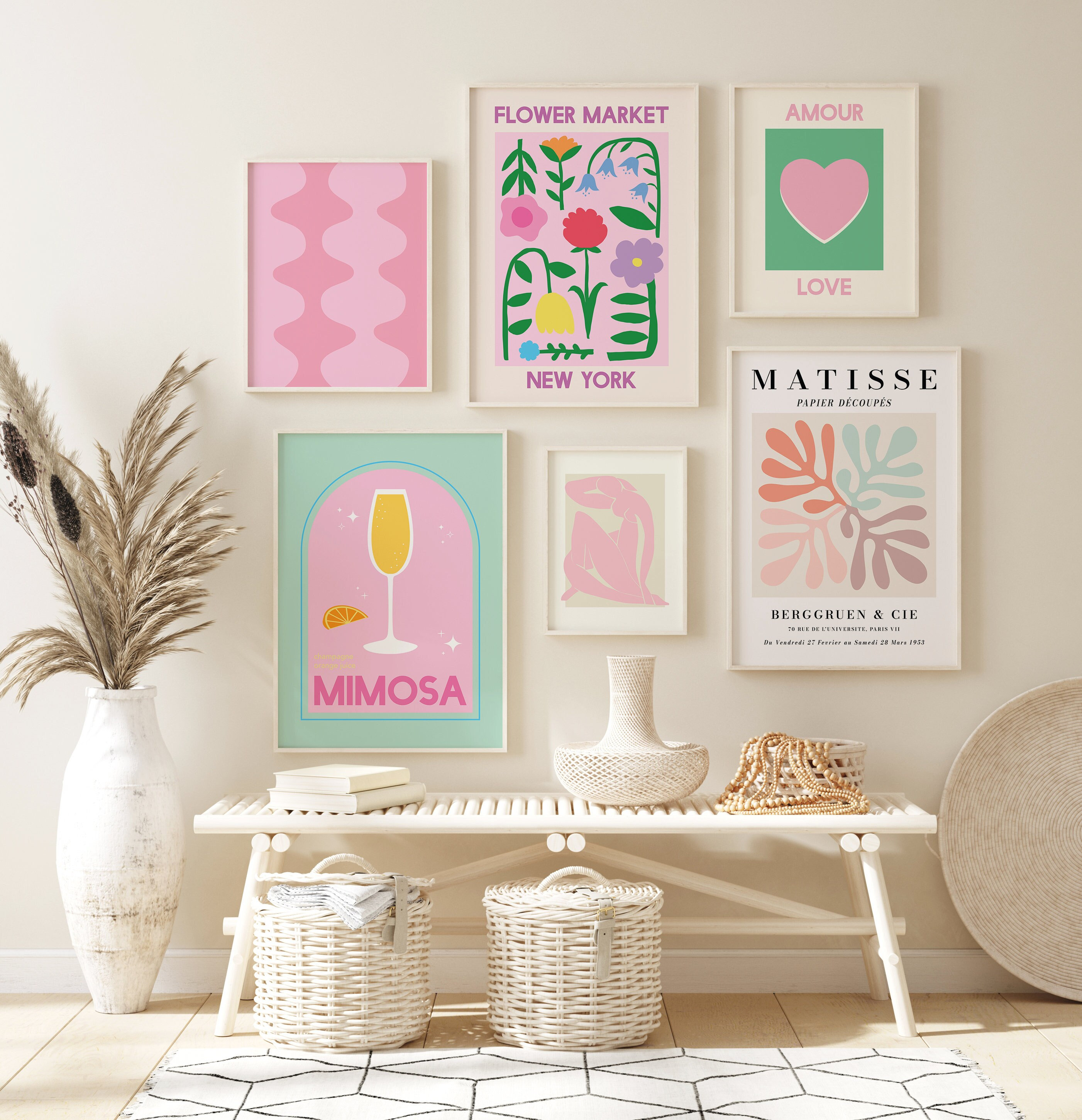 Set of 6 Pink Print Gallery Wall | Digital Art Download | Boho Matisse ...