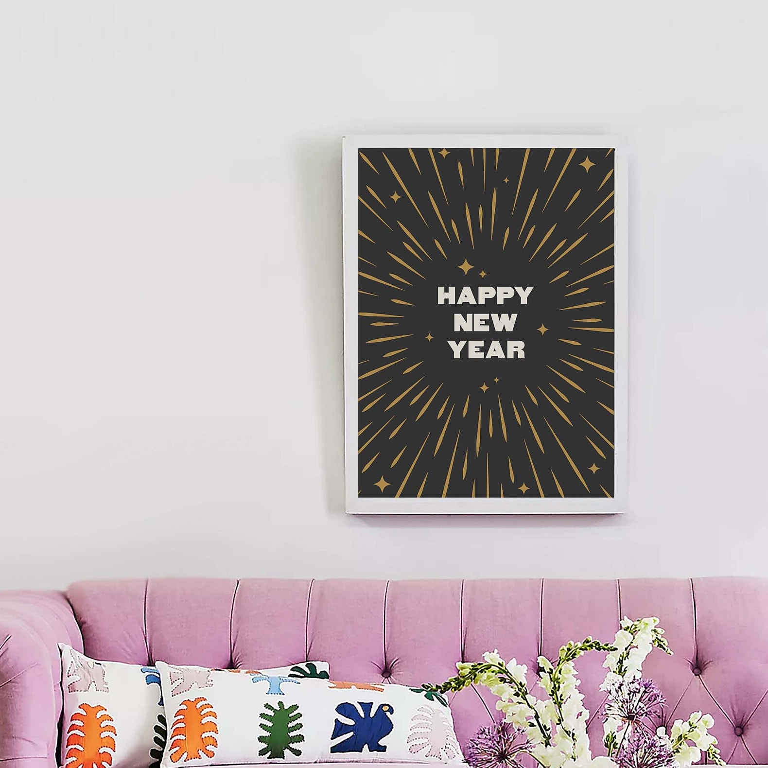 Set of 6 New Years Eve Gallery Wall | Digital Art Download | Black and