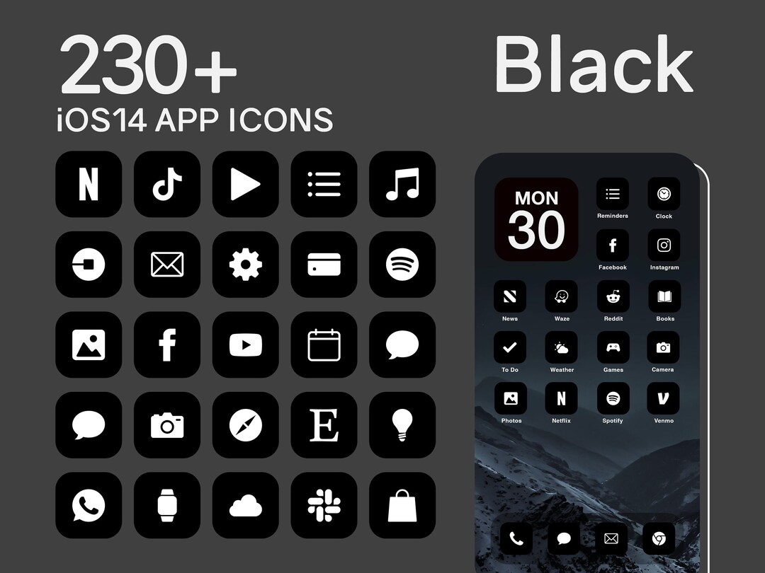 Ios Black App Icons | 230+ Dark Minimal Ios 14 Modern Icon Pack - Etsy