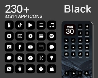 iOS Black App Icons | 230+ Dark Minimal iOS 14 Modern Icon Pack