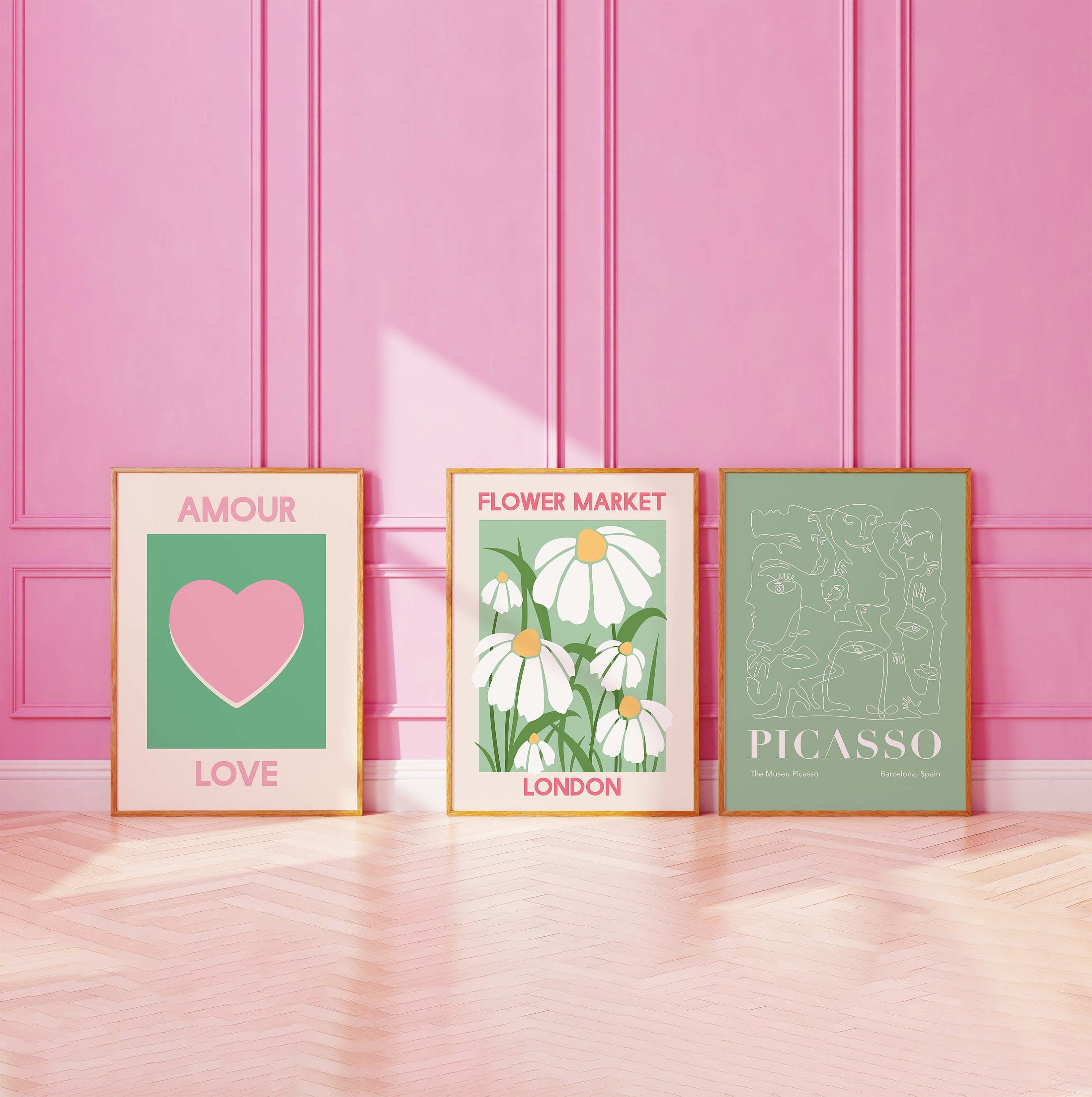 Pink and Green Gallery Wall, Digital Art Download, 10 Printables, Cute ...