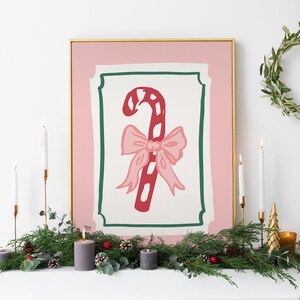 Cute Candy Cane Wall Art, Digital Art Download, Trendy Pink Christmas ...