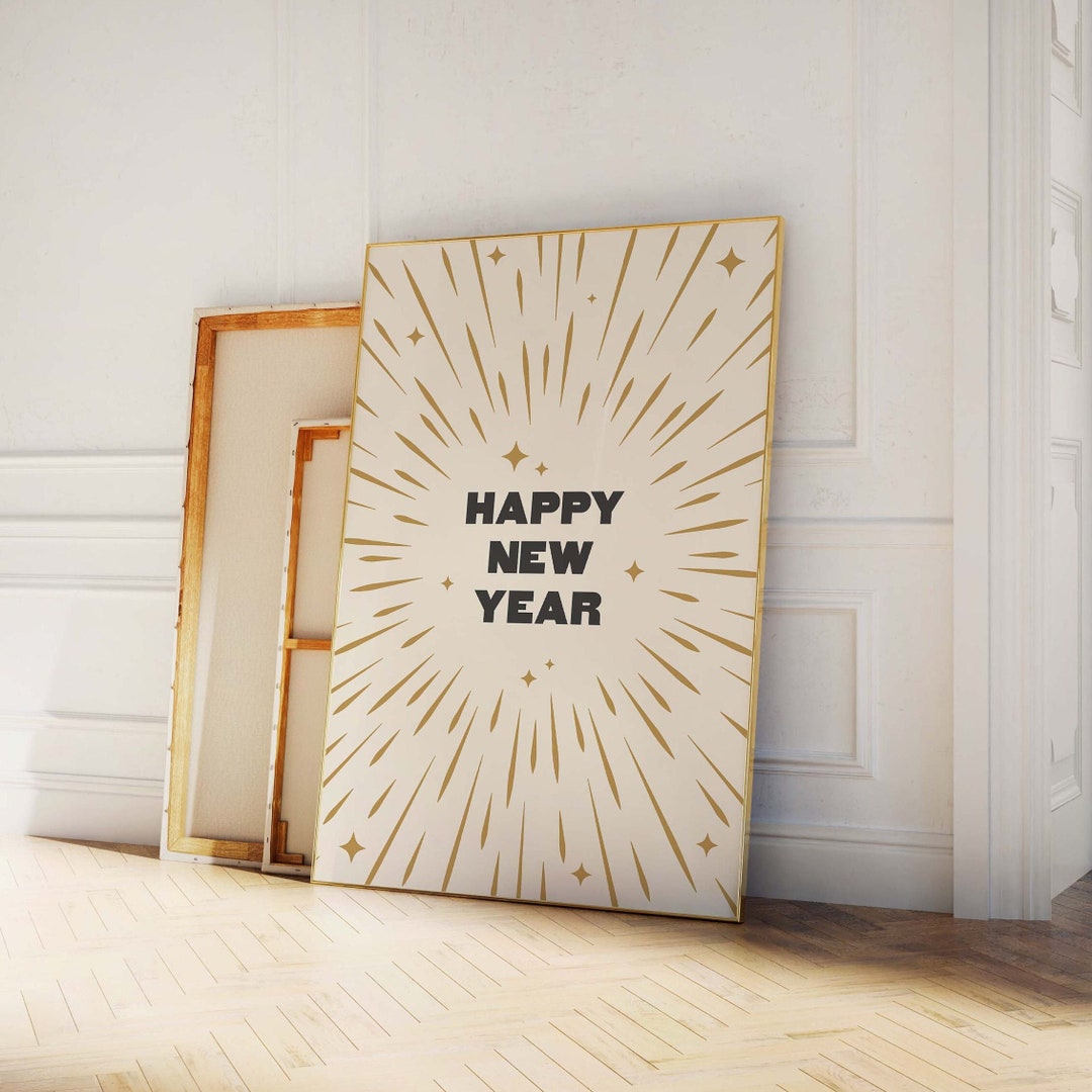 Happy New Year Print | Digital Art Download | Black and Gold New Year's ...