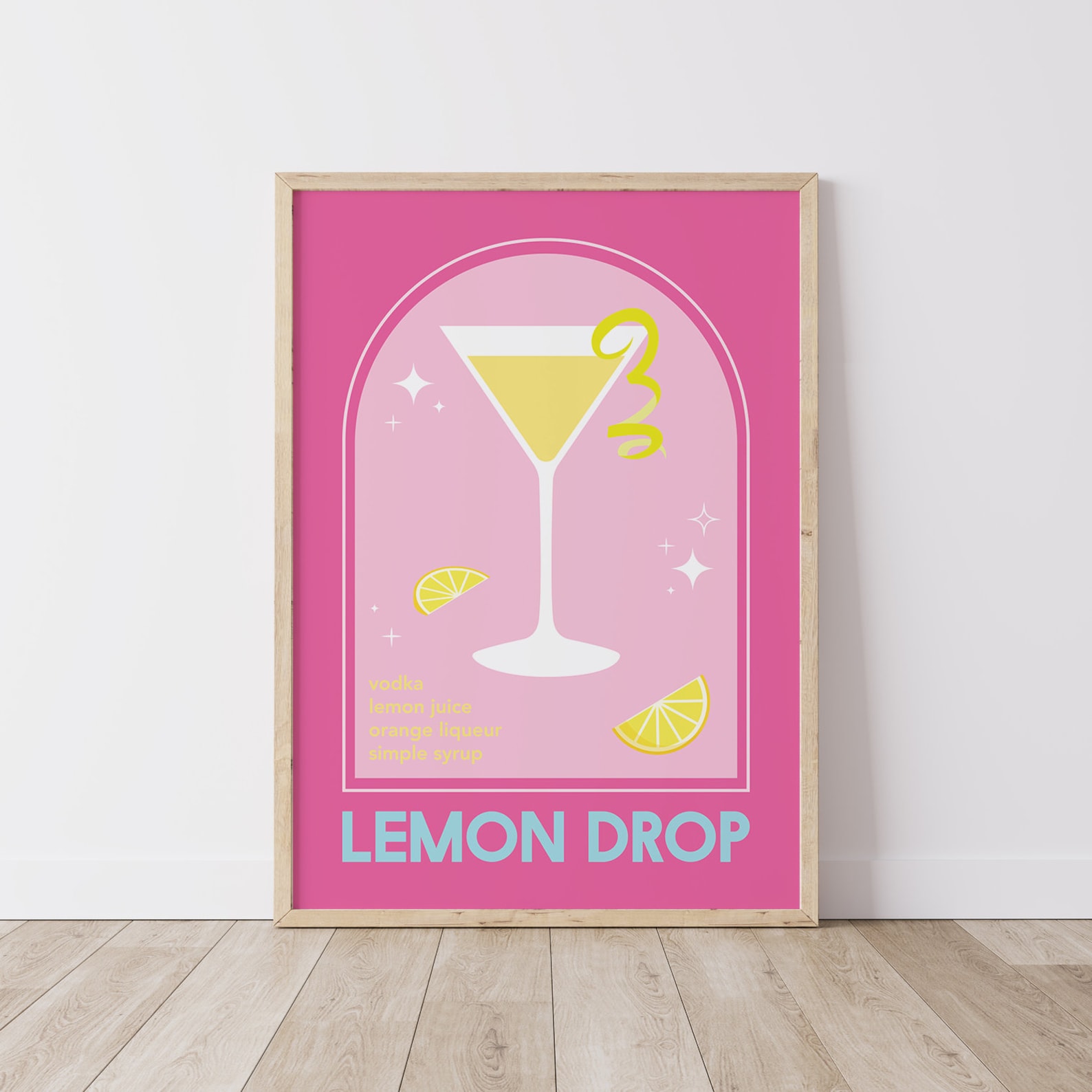 Lemon Drop Martini Cocktail Print | Digital Art Download | Cute Pink ...