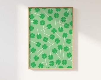 Tryck med klubba och Shamrock | Digital konst för nedladdning | Söt St. Patrick's Day-dekoration | Väggkonst med lyckoklöver | Trendigt grönt konsttryck