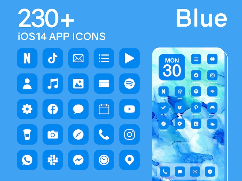 Ios Blue App Icons 230 Blue Minimal Ios 14 Modern Icon Pack - Etsy