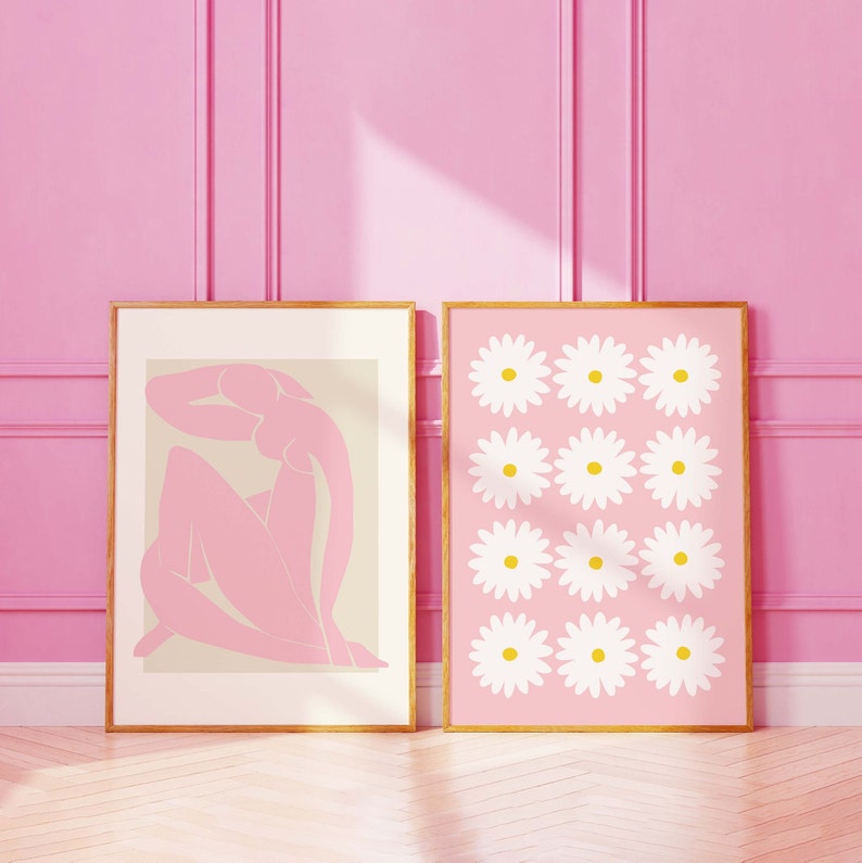 Pink Gallery Wall Set, Digital Art Download, 10 Printables, Boho Matisse Printable Art, Trendy Wall Art Set, Pink Gallery Wall image 5