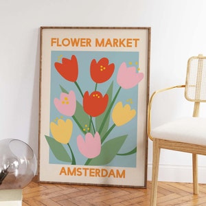 Flower Market Print, Amsterdam Tulip Poster, Colorful Floral Wall Art ...