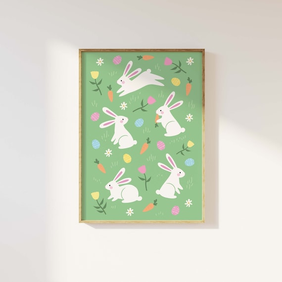 Easter Print, Digital Art Download, Cute Easter Art Print, Easter Bunnies Wall Art, Trendy Easter Decor, Spring Wall Decor