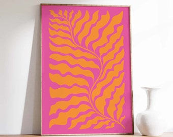 Botanical Print | Digital Art Download | Pink Orange Abstract Floral Printable Art | Cute Trendy Wall Art | Eclectic Maximalist Wall art