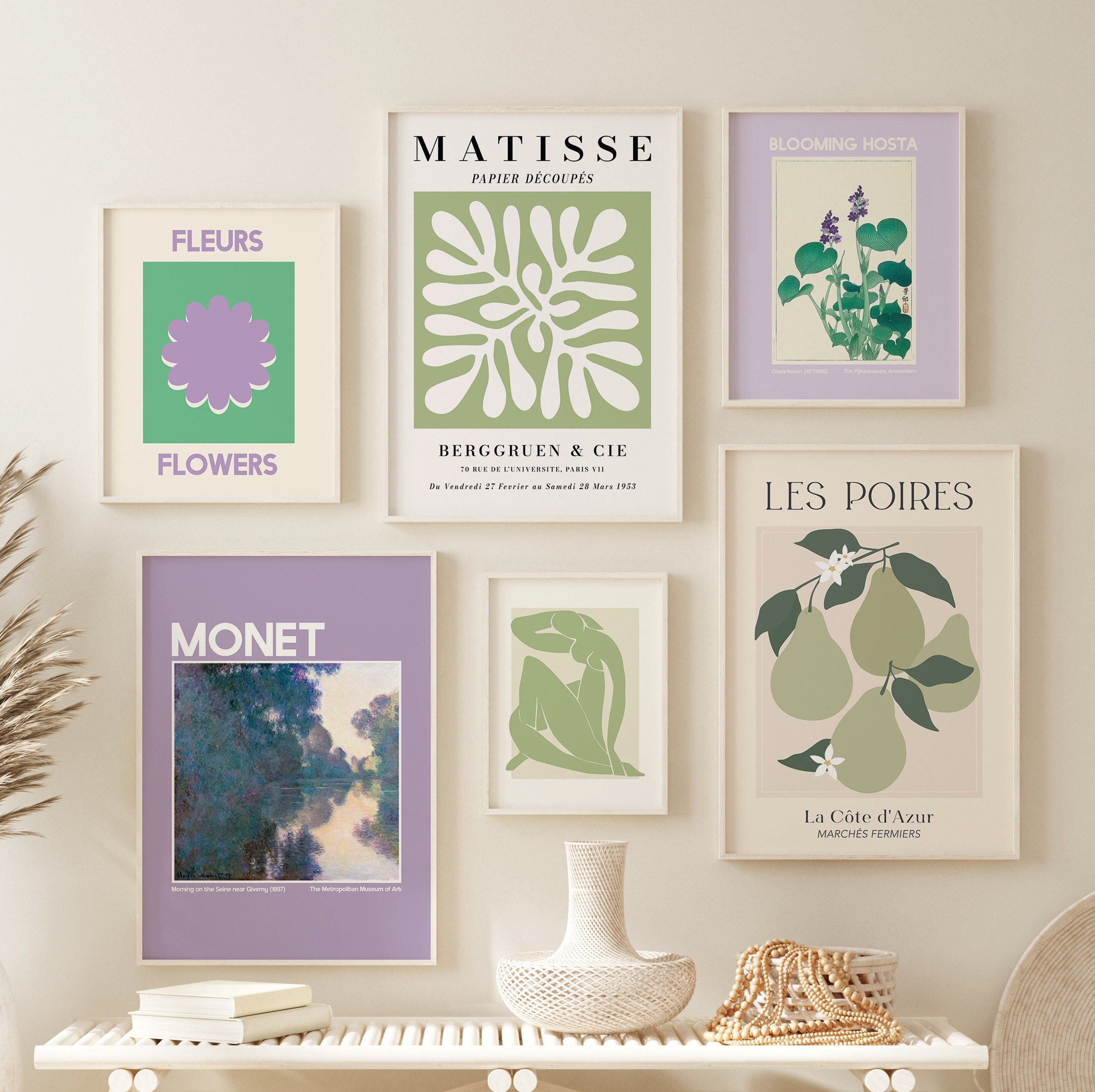 Set of 6 Purple and Green Gallery Wall | Digital Art Download