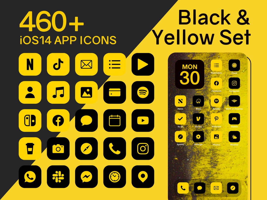 Ios Black & Yellow App Icons Set 460 Yellow and Black Minimal Ios 14