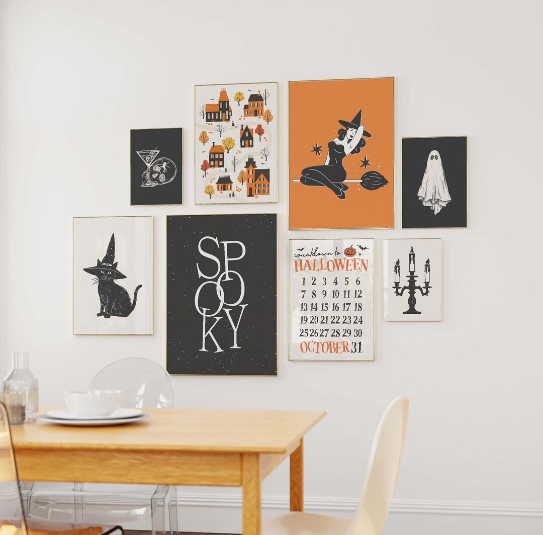 Halloween Gallery Wall Set, Digital Art Download, 10 Printables, Trendy ...