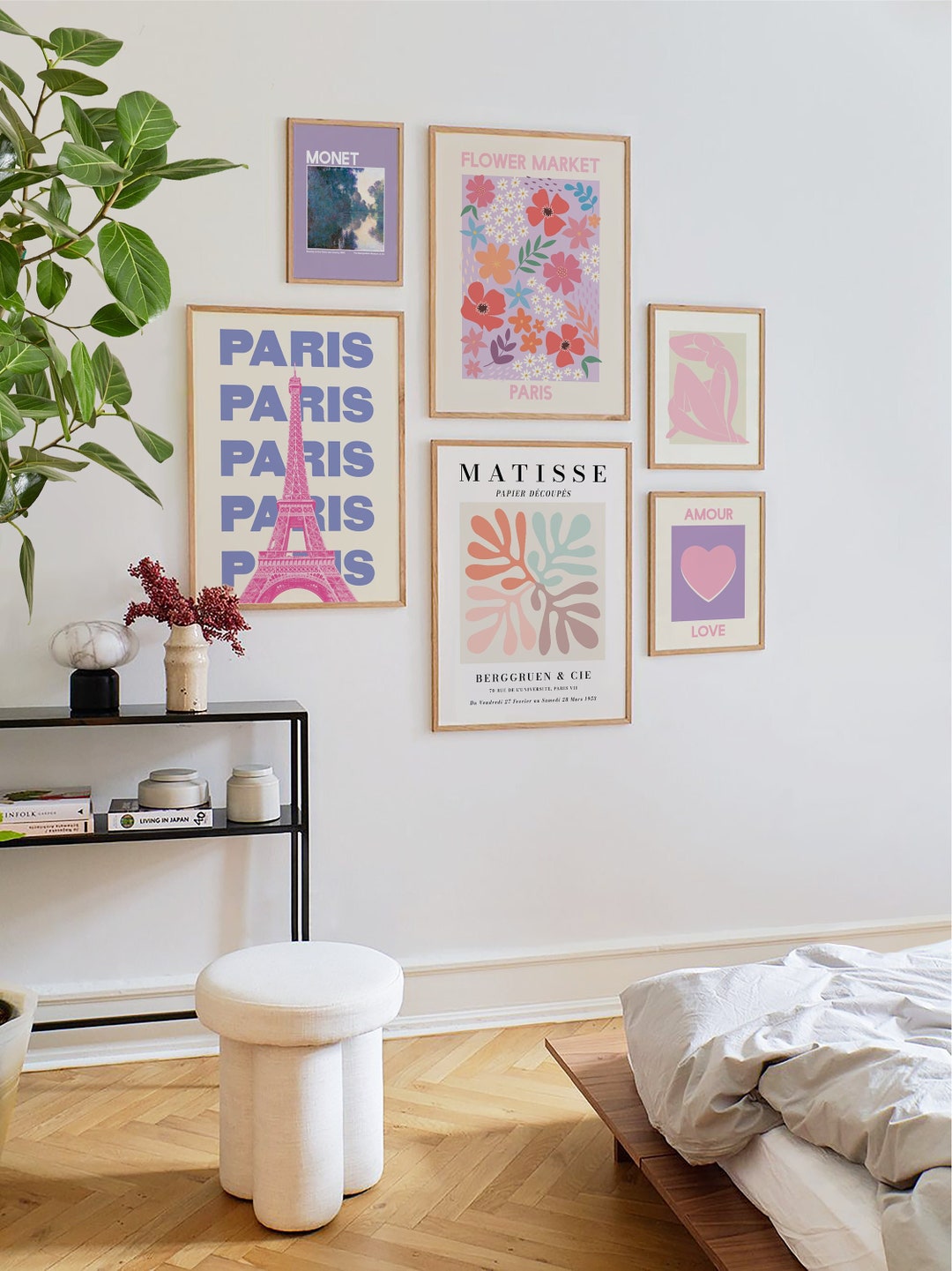 Set of 6 Purple and Pink Print Gallery Wall Digital Art Download Purple