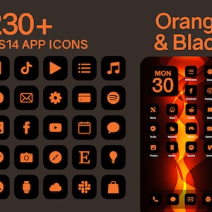 iOS Orange & Black App Icons | 230+ Orange and Black Minimal iOS 14 Modern Icon Pack