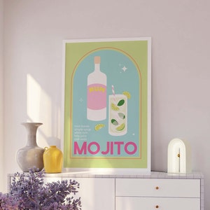 Mojito Cocktail Print / Descarga de arte digital / Lindo rosa verde Mojito Cocktail Bar Arte imprimible / Arte de pared de cocina imagen 8
