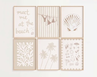 Beach Wall Art Set, 8 Neutral Coastal Prints, Coastal Gallery Wall, Digital Download