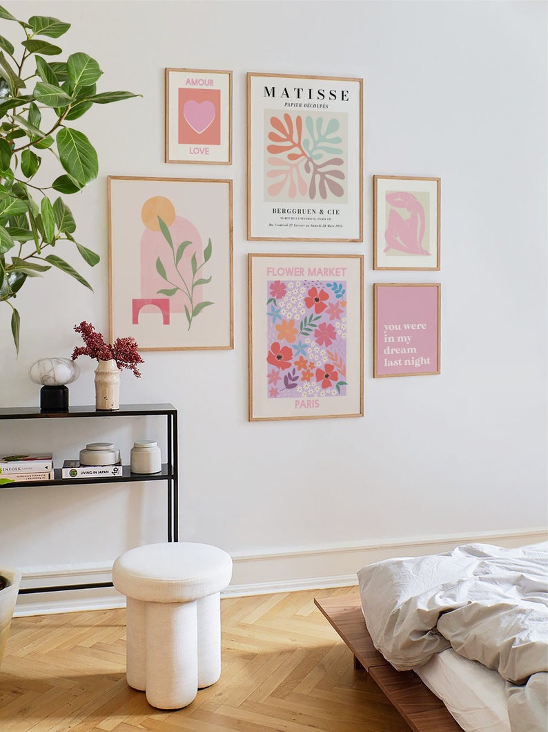 Set of 6 Pink Print Gallery Wall Digital Art Download Boho Etsy
