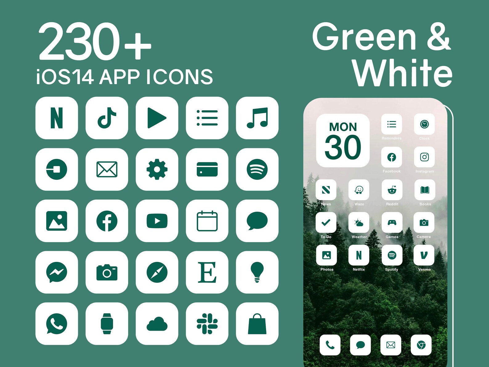 IOS Green & White App Icons 230 Dark Green and White Etsy
