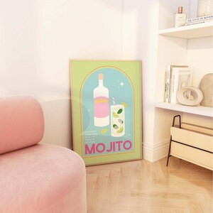 Mojito Cocktail Print / Descarga de arte digital / Lindo rosa verde Mojito Cocktail Bar Arte imprimible / Arte de pared de cocina imagen 4