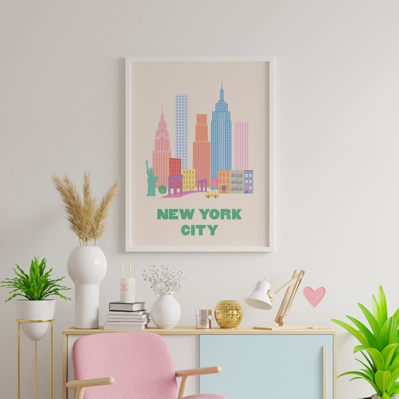 Set of 6 Pink Print Gallery Wall | Digital Art Download | Pink Green ...