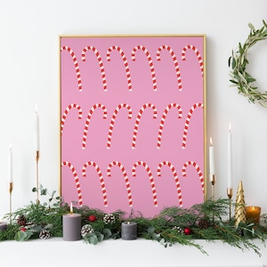 Christmas Candy Cane Print | Digital Art Download | Cute Christmas Decor | Pink Holiday Wall Art