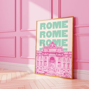 Rome reisprint Digitale kunst downloaden Roze groen Italië Trevifontein reizen tentoonstelling afdrukken Leuke trendy kunst aan de muur afbeelding 7