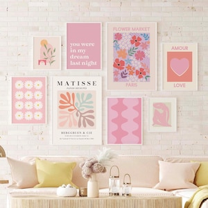 Pink Gallery Wall Set, Digital Art Download, 10 Printables, Boho Matisse Printable Art, Trendy Wall Art Set, Pink Gallery Wall image 2