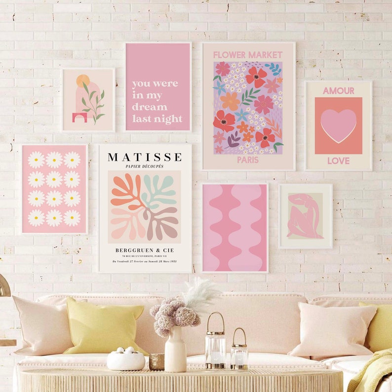 Pink Gallery Wall Set, Digital Art Download, 10 Printables, Boho Matisse Printable Art, Trendy Wall Art Set, Pink Gallery Wall image 2