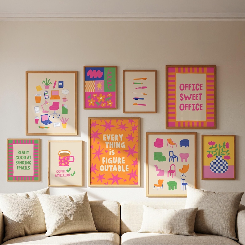 Office Wall Art Bundle, 10 Motivational Prints, Colorful Gallery Wall Set, Digital Download image 5