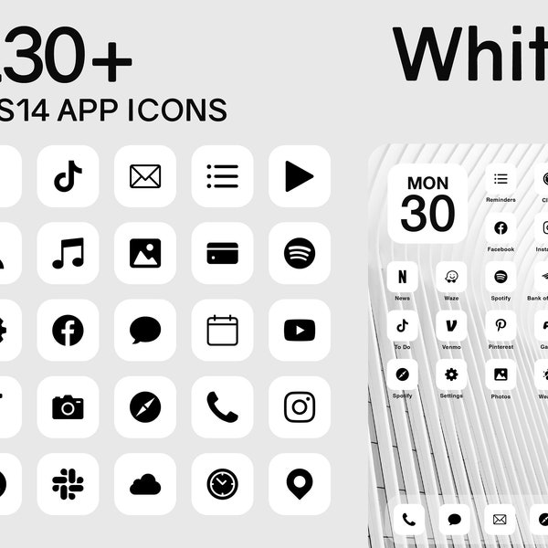 iOS White App Icons | 230+ White Minimal iOS 14 Modern Icon Pack