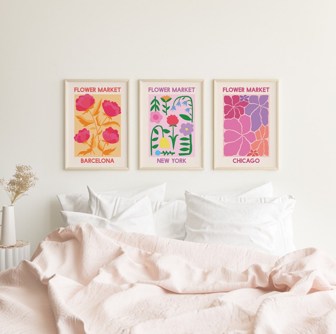 Set of 3 Flower Market Prints | Digital Art Download | Colorful Travel ...